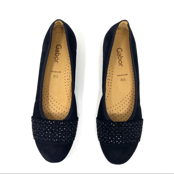 Gabor suede black studded laser cut flats 160.17 - Picture 4 of 10